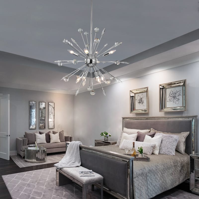 Modern Glam Crystal and Metal Sputnik Chandelier