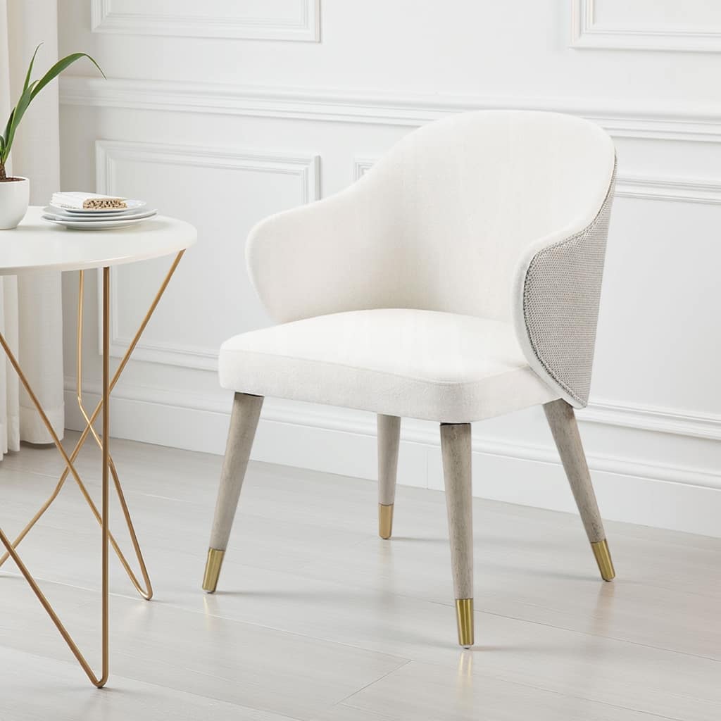 Arity Side Dining Chair Set of 2, Modern Light Gray Fabric, Gold Metal