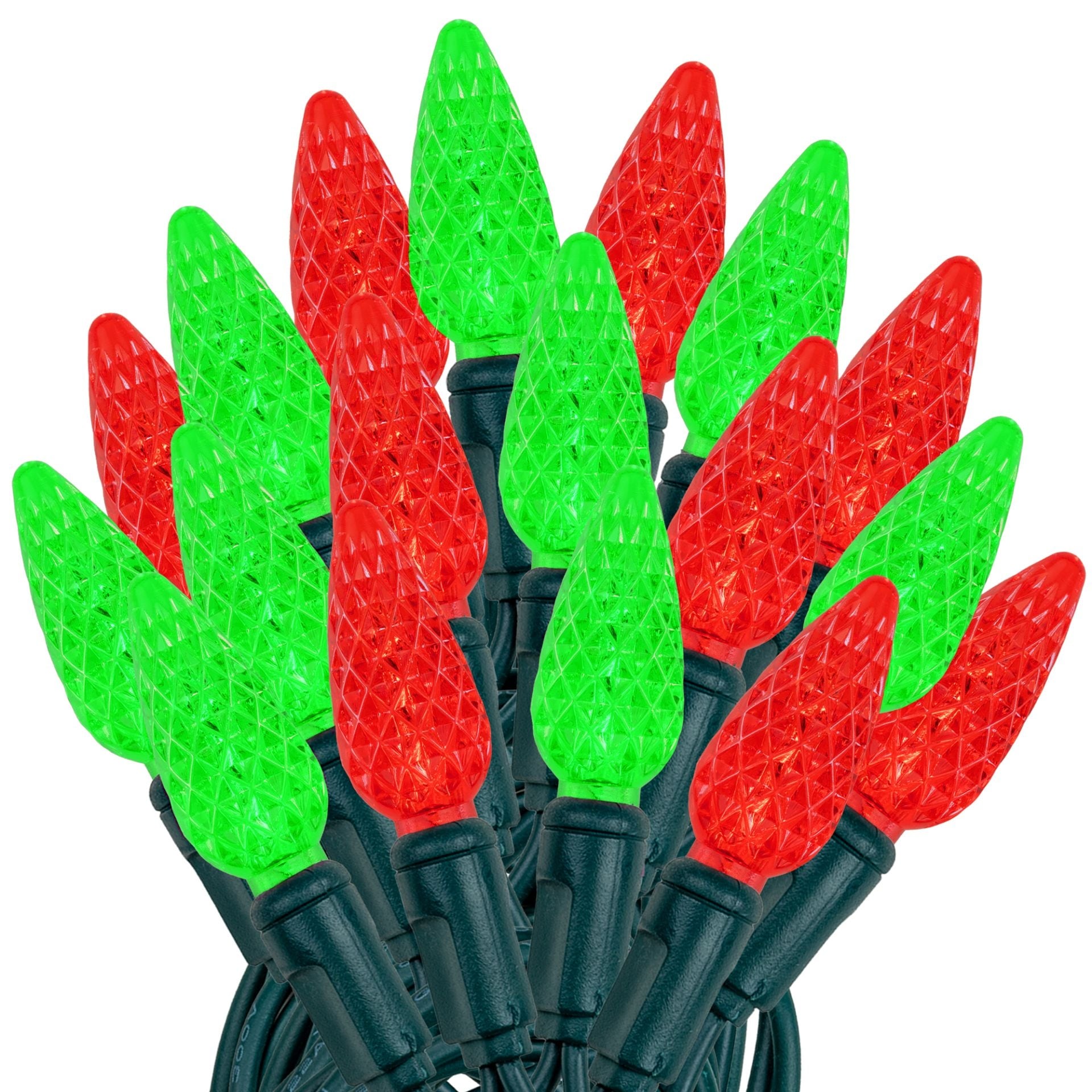 70 Light C6 LED Christmas Mini Light Set, Red/Green, Green Wire, 24 Feet - Large