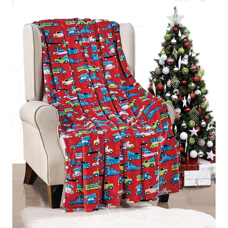 Décor&More Holiday Kids Collection Festive and Cuddly Holiday Microplush Throw Blanket (50" x 60") -Red Cars - Throw