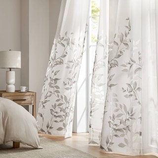 Madison Park Cecily Floral Printed Burnout Sheer Grommet Curtain Panel