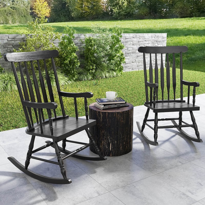 Costway Solid Wood Rocking Chair Porch Rocker Indoor Outdoor Seat - See Details