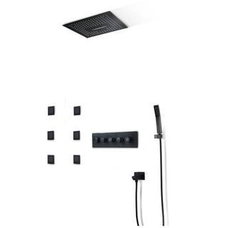 Matte black ceiling mount 16 inch rainfall waterfall 64 LED lights ...