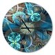 preview thumbnail 2 of 5, Designart 'Fractal Blue Flowers' Oversized Modern Wall CLock 16 in. wide x 16 in. high