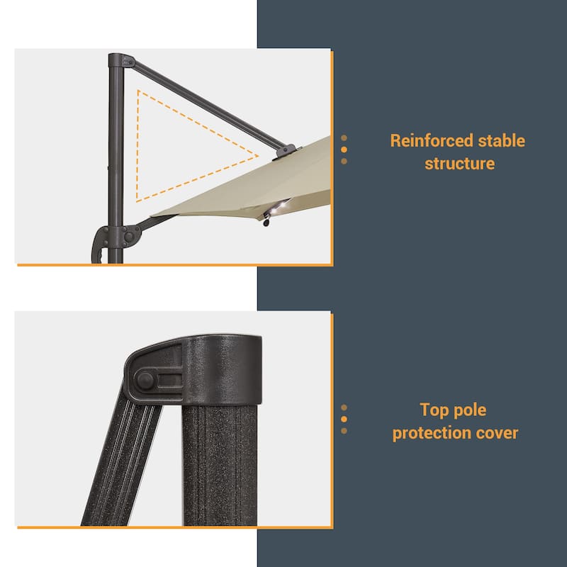 BONOSUKI 10Ft LED Patio Cantilever Offset Umbrella With Cross Base