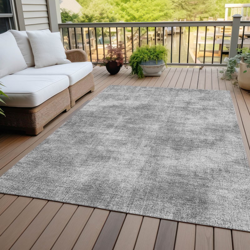 Machine Washable Indoor/ Outdoor Simple Solid Chantille Rug - Gray - 3' x 5'