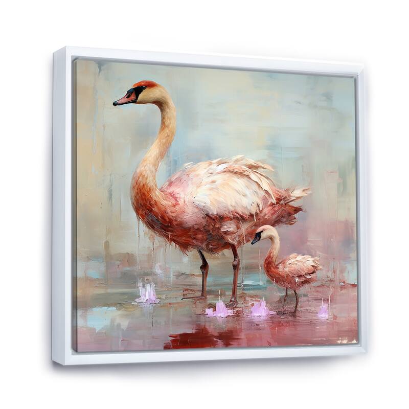 Designart "Pink Blooming Swan Beauty" Swans Pink Wall Decor - Modern Entryway Framed Wall Art Print