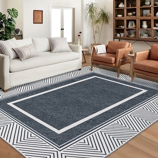 Area Rug Modern Washable Rugs for Living Room Bedroom Bordered Rugs Non-Slip Low Pile Rug