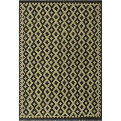 Hand-Woven Sangat Kilim Tordil Ivory/Black Rug - 5'9" x 8'1"