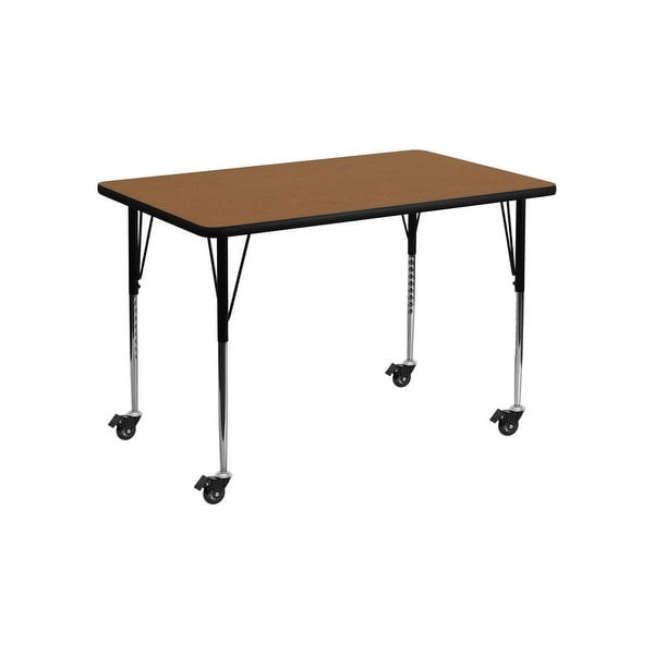 Offex 30"W x 48"L Mobile Rectangular Activity Table with Oak Thermal Fused Laminate Top and Standard Height Adjustable Leg - N/A