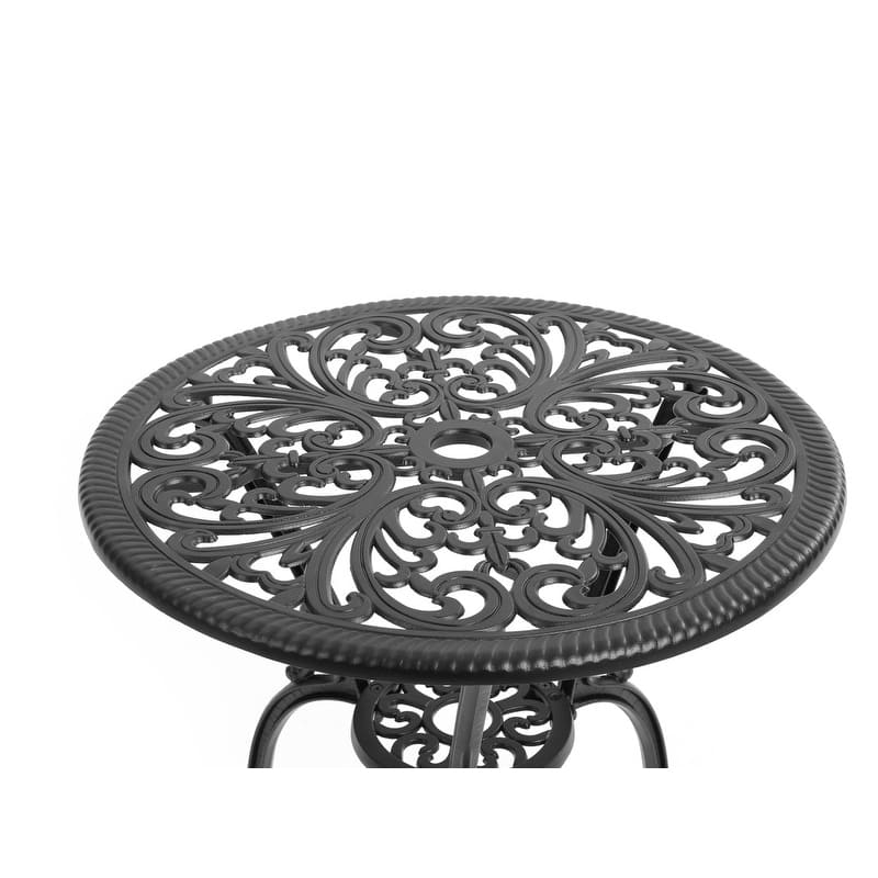 3-Piece Black Cast Aluminum Patio Bistro Set with Floral Design