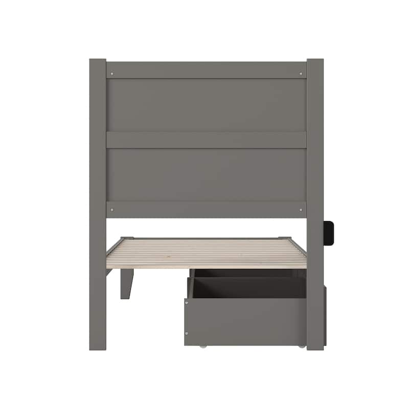 Twin XL Bed with Drawers - Grey Storage Platform Bed Frame - Modern Coastal Style