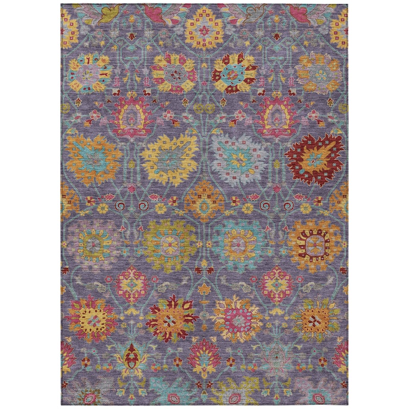 Machine Washable Indoor/ Outdoor Traditional Kashan Chantille Rug