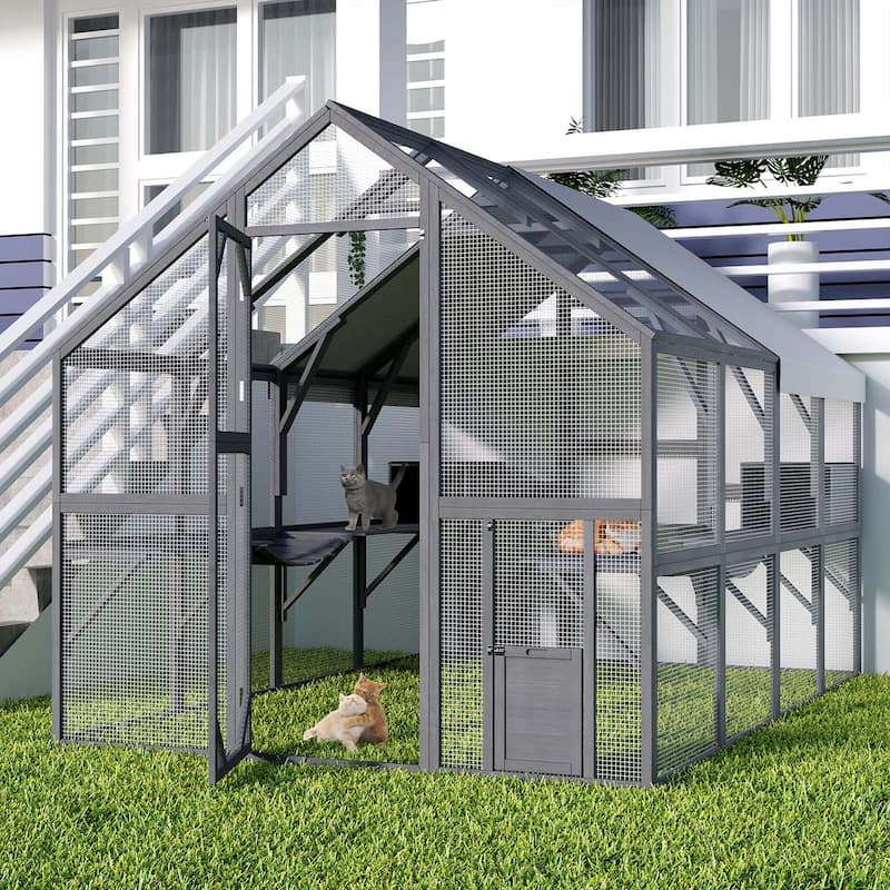Outdoor Catio Cat House 74" H Large Cat Enclosures ,UV proof Cover - 4-section,110.6"