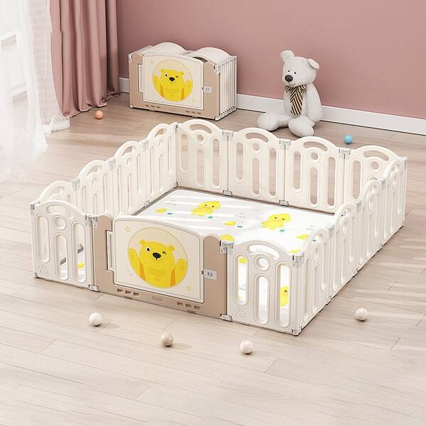 slide 2 of 7, 62.9 inch x 62.9inch Foldable Playpen, Baby Safety Play Yard With Fence Indoor Toys With Play mat 14panel and 1 play mat Kids
