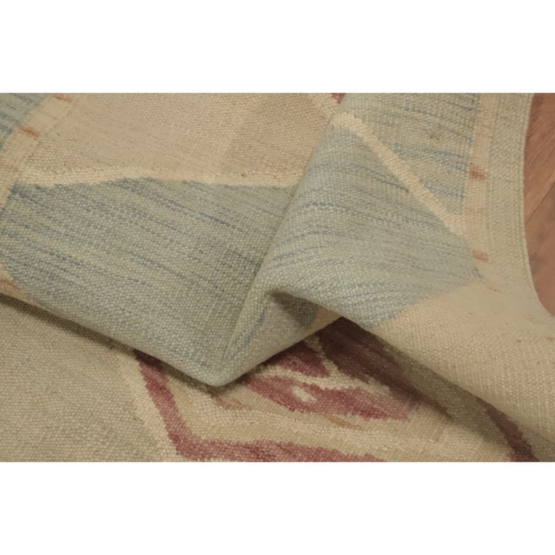 Hand Woven Oriental 100% Wool Carpet Southwestern Geometric Navy Blue & Blues Kilim Runner Rug - 7' 9'' X 2' 0''