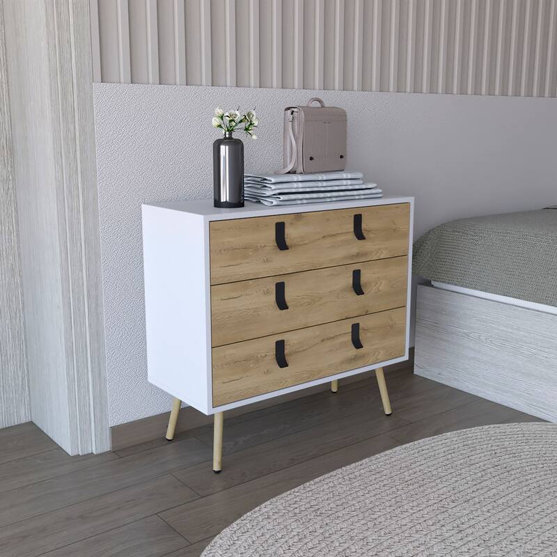 Dresser for Bedroom, Modern 3-Drawer Unit with Handles - Multicolor