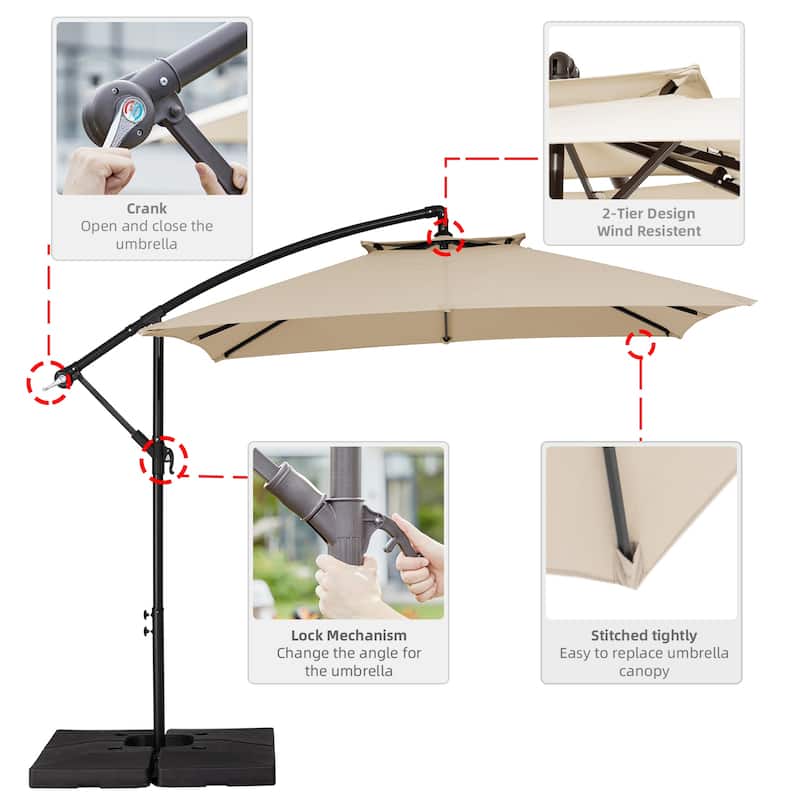 8ft×8ft Square Steel Crank-lift Cantilever Umbrella With Weighted Base
