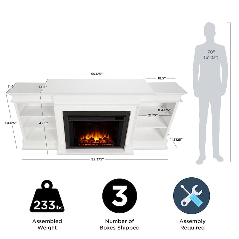 Ashton 93" Grand Media Electric Fireplace in White by Real Flame