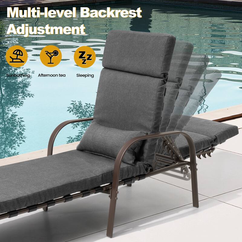 VredHom Outdoor Adjustable Chaise Lounge with Cushion and Pillow (Set of 2) - Set of 2