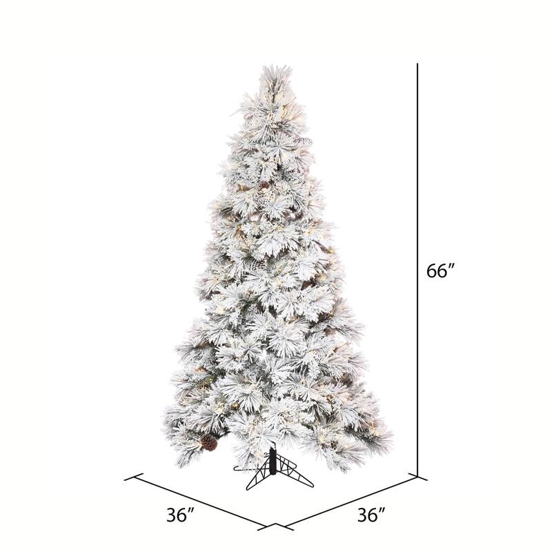 Vickerman 5.5' x 36" Flocked Atka Slim Artificial Christmas Tree, Warm White Wide Angle 3mm Low Voltage LED lights