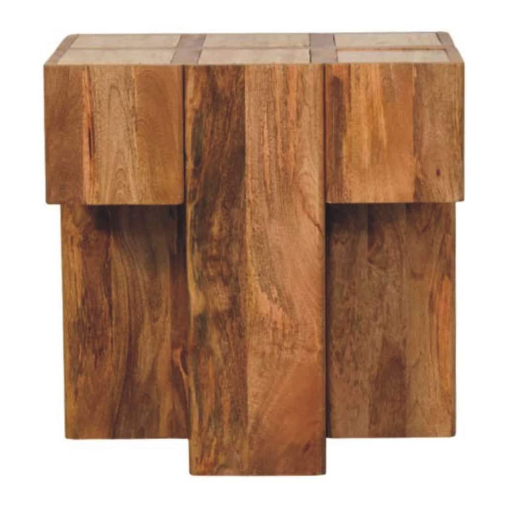 Artisan Furniture Solid Wood Travertine Top Block Side Table , Brown