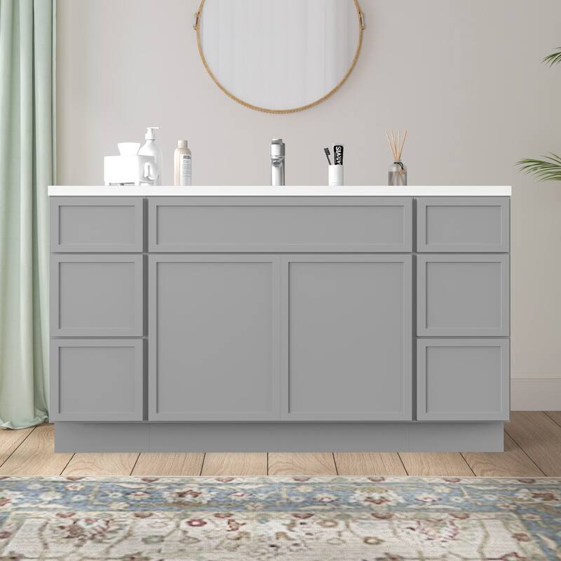 Vanity Art 60" Birch Freestanding Bathroom Vanity Cabinet without Top - Grey