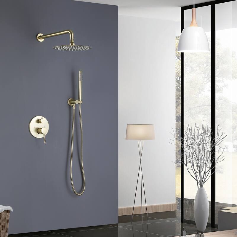 Brushed Gold Rain Shower System Wall Mount Rain Shower Head With Handheld Shower Combo Set Rough-In Valve