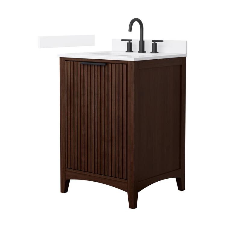 Wyndham Collection WCF9191-24S-QTZ-US3MXX Palmilla 24" Free Standing - Dark Walnut / White Quartz Top / Matte Black