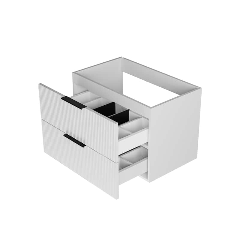 GDFStudio - Zen Modern Mid-Century Wall-Mounted Bathroom Vanity with 2 Soft Close Drawers & Large Storage Spaces, WITHOUT Sink