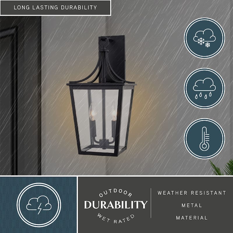 VAXCEL Cottage Grove 1-Light Matte Black Outdoor Wall Sconce made of Durable Metal, Clear Glass Shade, LED Compatible