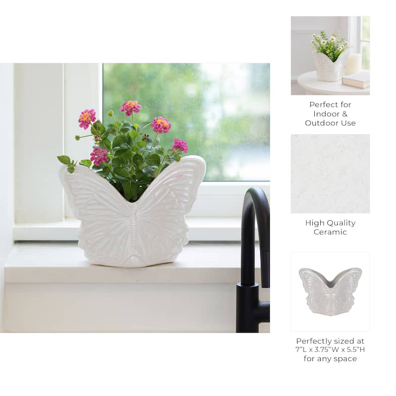 Butterfly Ceramic Planter for Indoor or Outdoor Decor