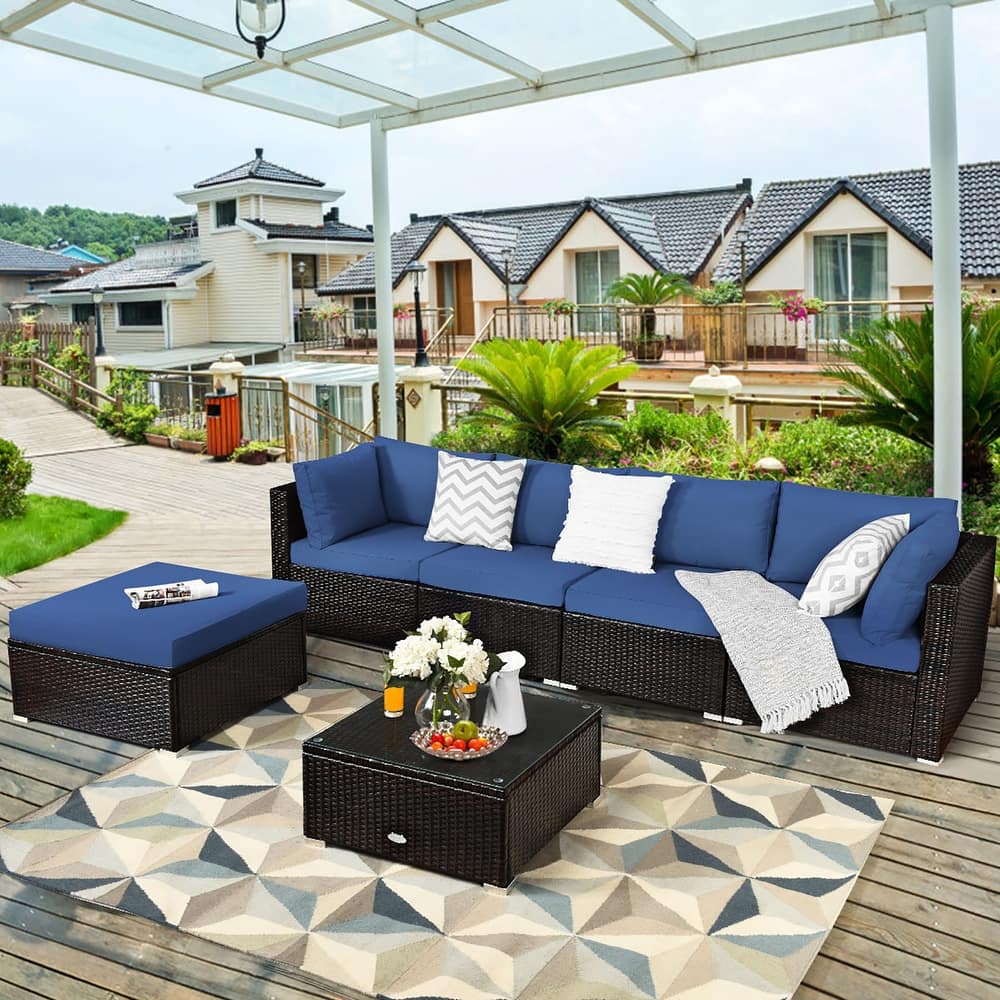 Costway 6PCS Outdoor Patio Rattan Furniture Set Cushioned Sectional