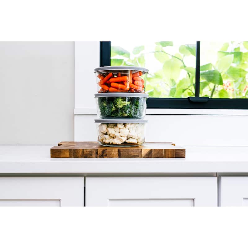 Glass Food Storage Containers Set - Round, 4-Cup (32oz) BPA-Free, Microwave & Oven Safe, Airtight Lids