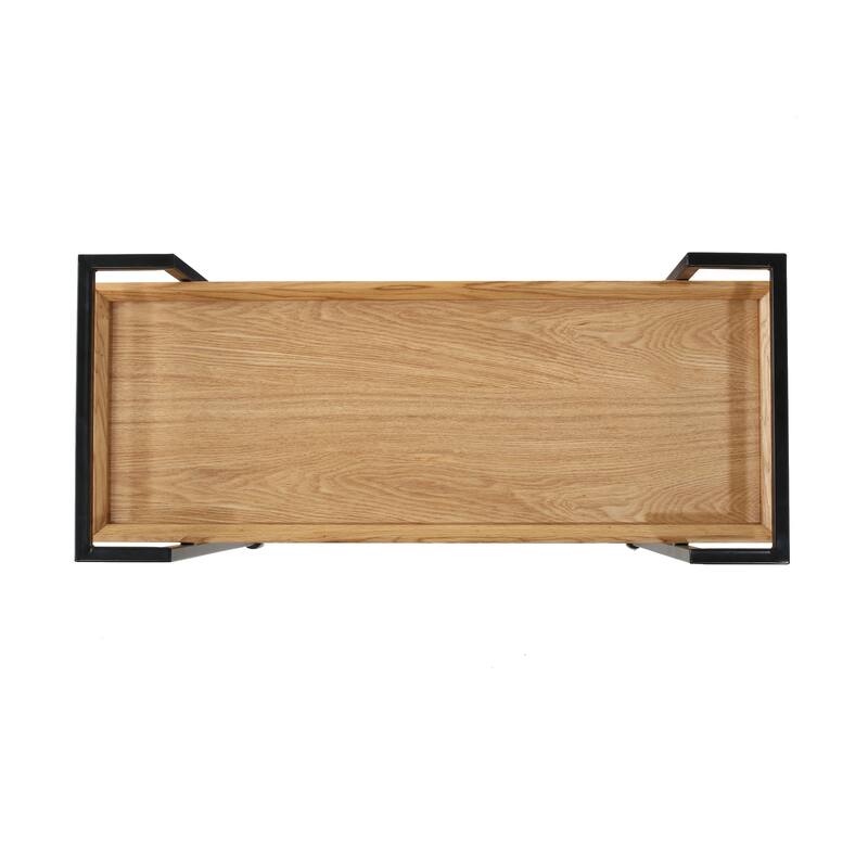 Roomfitters Modern Industrial Bar Cart with Rolling Casters and Wine Bottle Holders, Natural