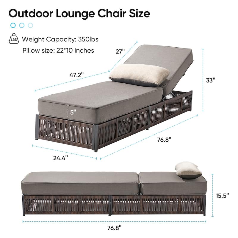 Pocassy 3 Pieces Patio Lounge Chair with Adjustable Backrest