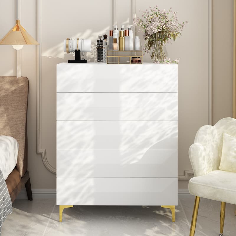 The Ascent Highboy Geometric Drawers & Luxe Gold Detailin Entryway - 31.5"W