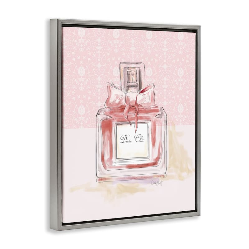 Stupell Diva Chic Pink Perfume Framed Floater Canvas Wall Art Design By Carol Robinson