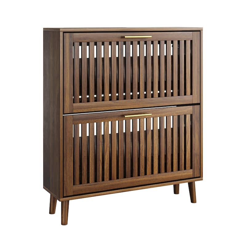 Shoe Cabinet, Shoe Storage Cabinet with Louvered 2 Flip Drawers, Freestanding Shoe Organizer Cabinet