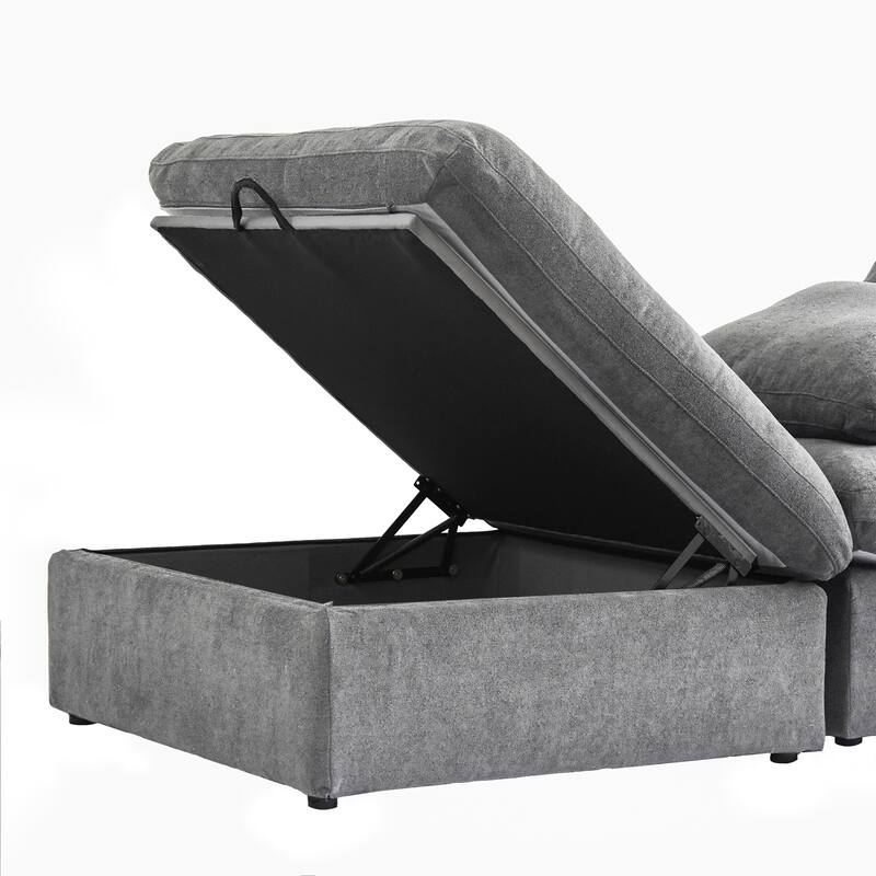 160.6" Modern Linen Sectional Sofa，4-seater Modular Couch with Storage Ottoman for Living Room.