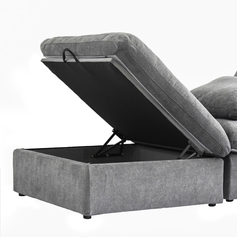 L-shape Linen Upholstered Sofa Multiple Cushions Sectional Couch