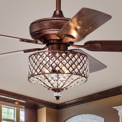 Irene Rustic Bronze 52-Inch 5-Blade Metal/Crystal Drum Shade Lighted Ceiling Fan (Includes Remote)