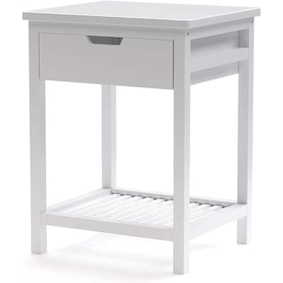 Nightstand Bedside Table with Drawer End Table with Shelf Bamboo Side Table for Bedroom, Living Room, Small Space