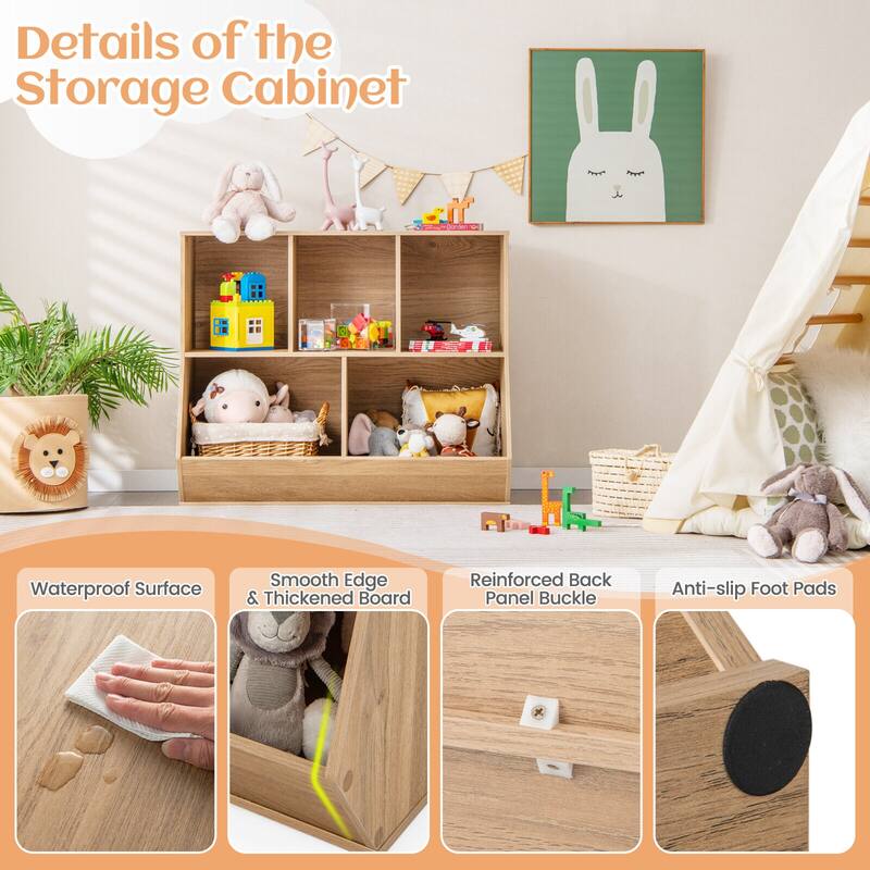 5-Cube Wooden Kids Toy Storage Organizer with Anti-Tipping Kits - 35.5" x 16" x 30"