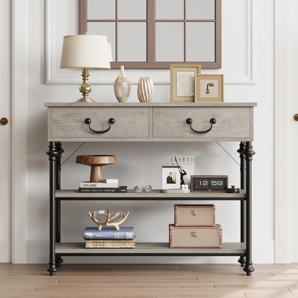2 tier Farmhouse Console Table Narrow Entryway Table with Storage 11.8 D x 43 W x 31.5 H On Sale Bed Bath Beyond 39914277