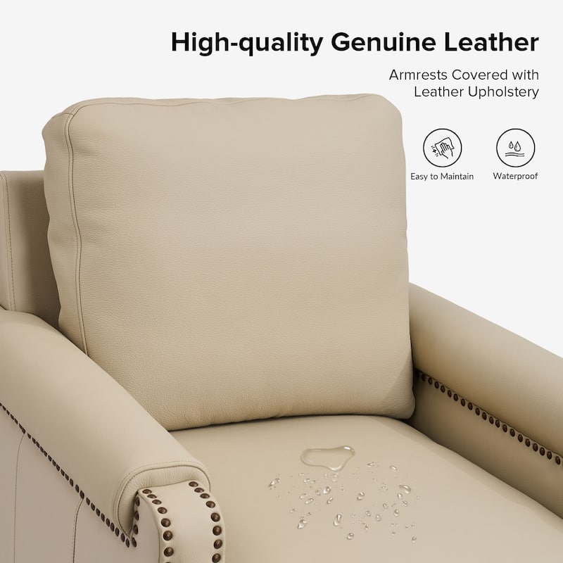 Kunz Transitional Genuine Leather Armchair with Removable Cushion and Nailhead Trims Set of 2 by HULALA HOME