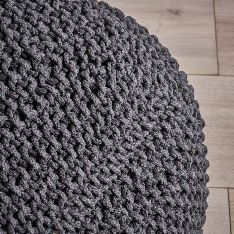 Roomfitters Handwoven Square Pouf Ottoman, Textured Cotton Knit Floor Cushion, Cozy Footrest or Seat