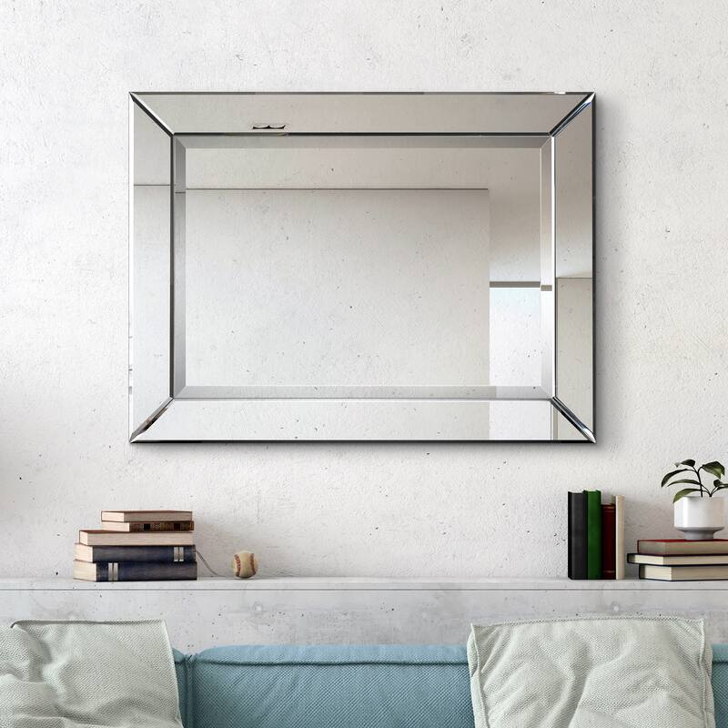 Modern Beveled Rectangular Wall Mirror,Bathroom,Bedroom,Living Room,Ready to Hang - 30 in. x 1.24 in. x 40 in.