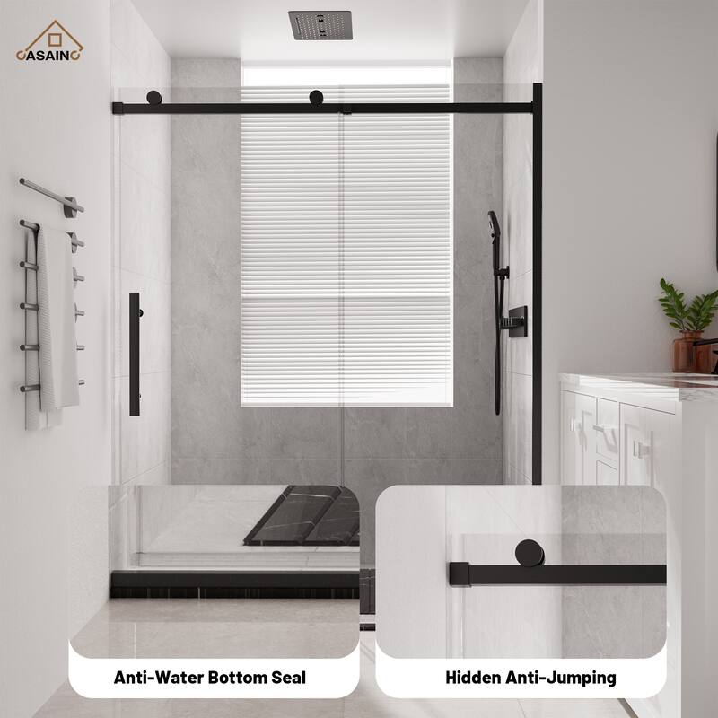 CASAINC 60 in. W x 76 in. H Sliding Frameless Shower Door with SGCC Certification