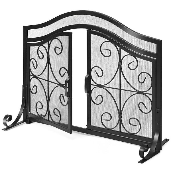 Shop Gymax Fireplace Screen With Hinged Magnetic Two Doors Flat Guard Freestanding Black Overstock 29123339